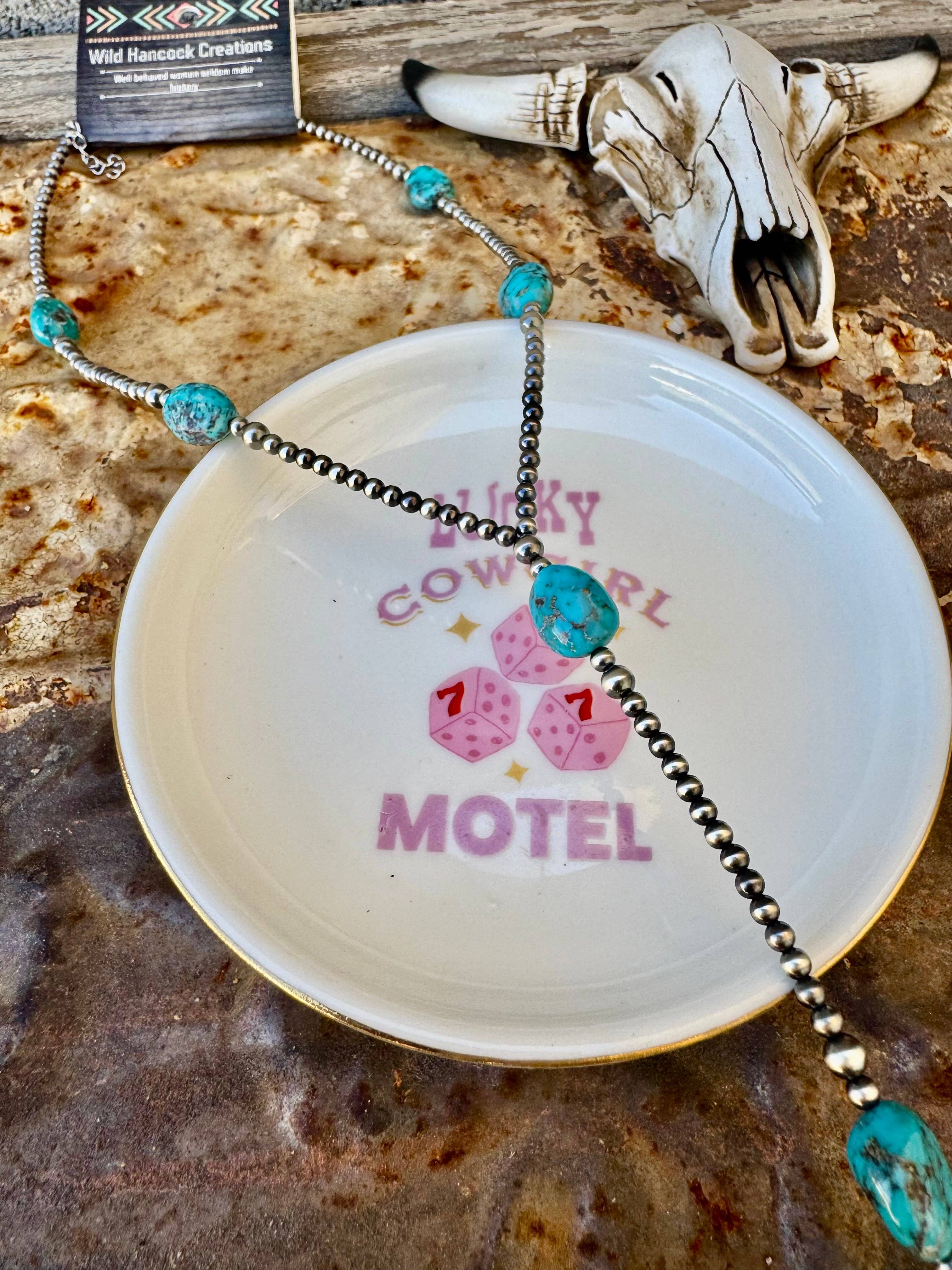 Navajo Pearl Lariat Necklace/ Turquoise Y Necklace/Sterling