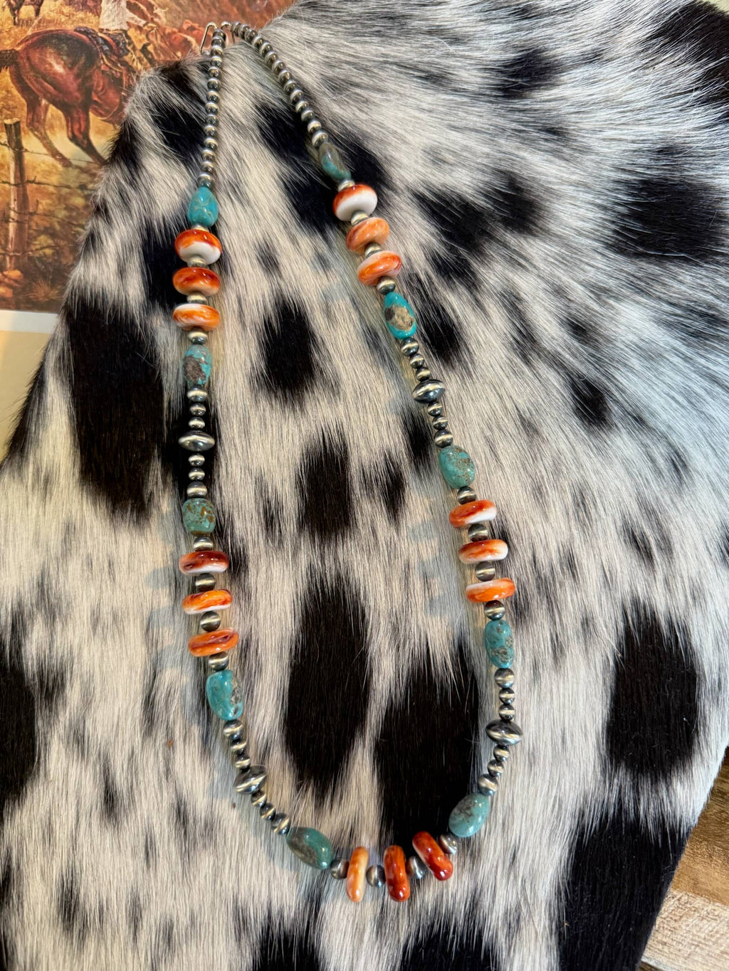 #018 Orange Spiny/Turquoise & Sterling Pearls