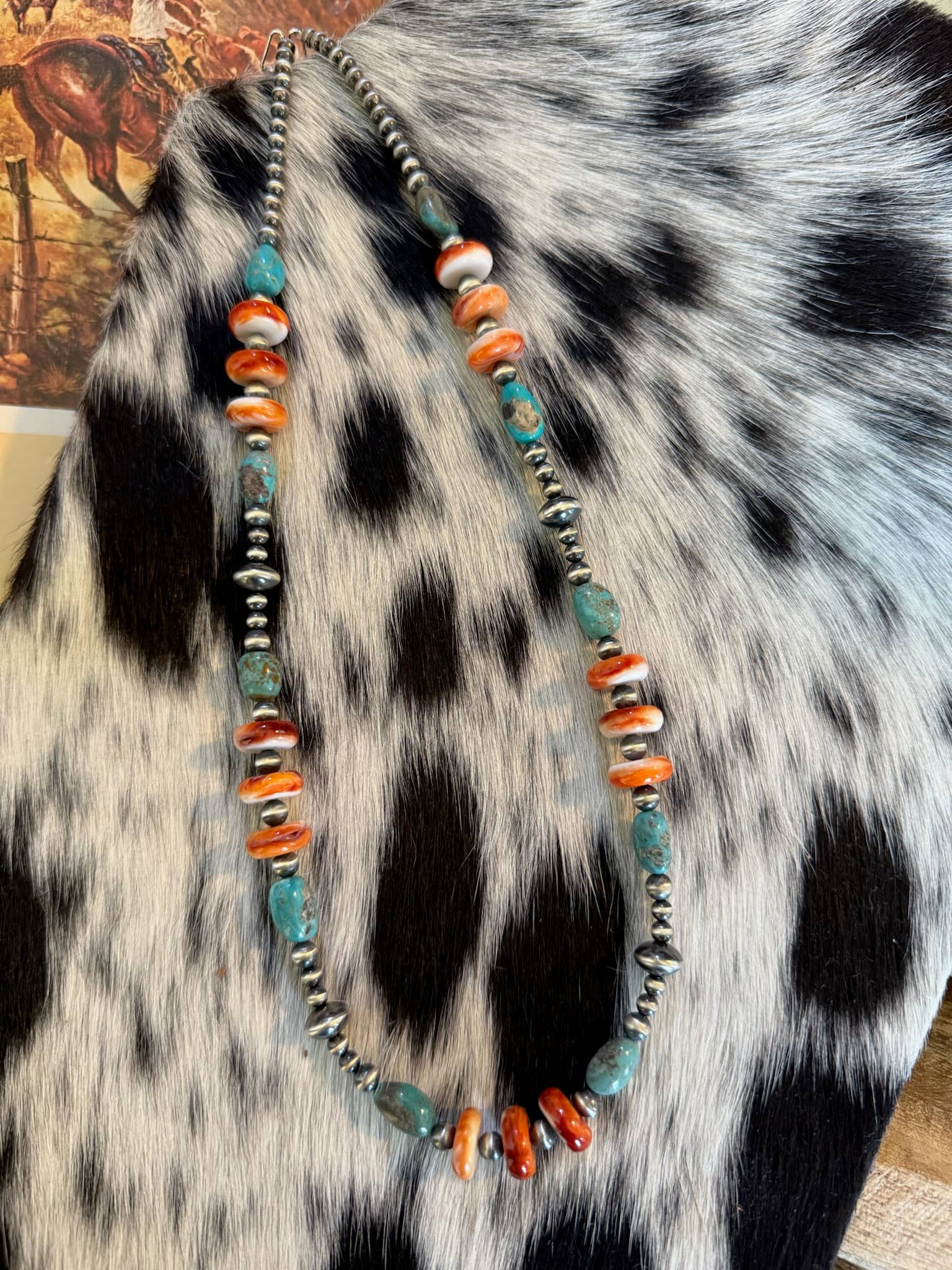 #018 Orange Spiny/Turquoise & Sterling Pearls