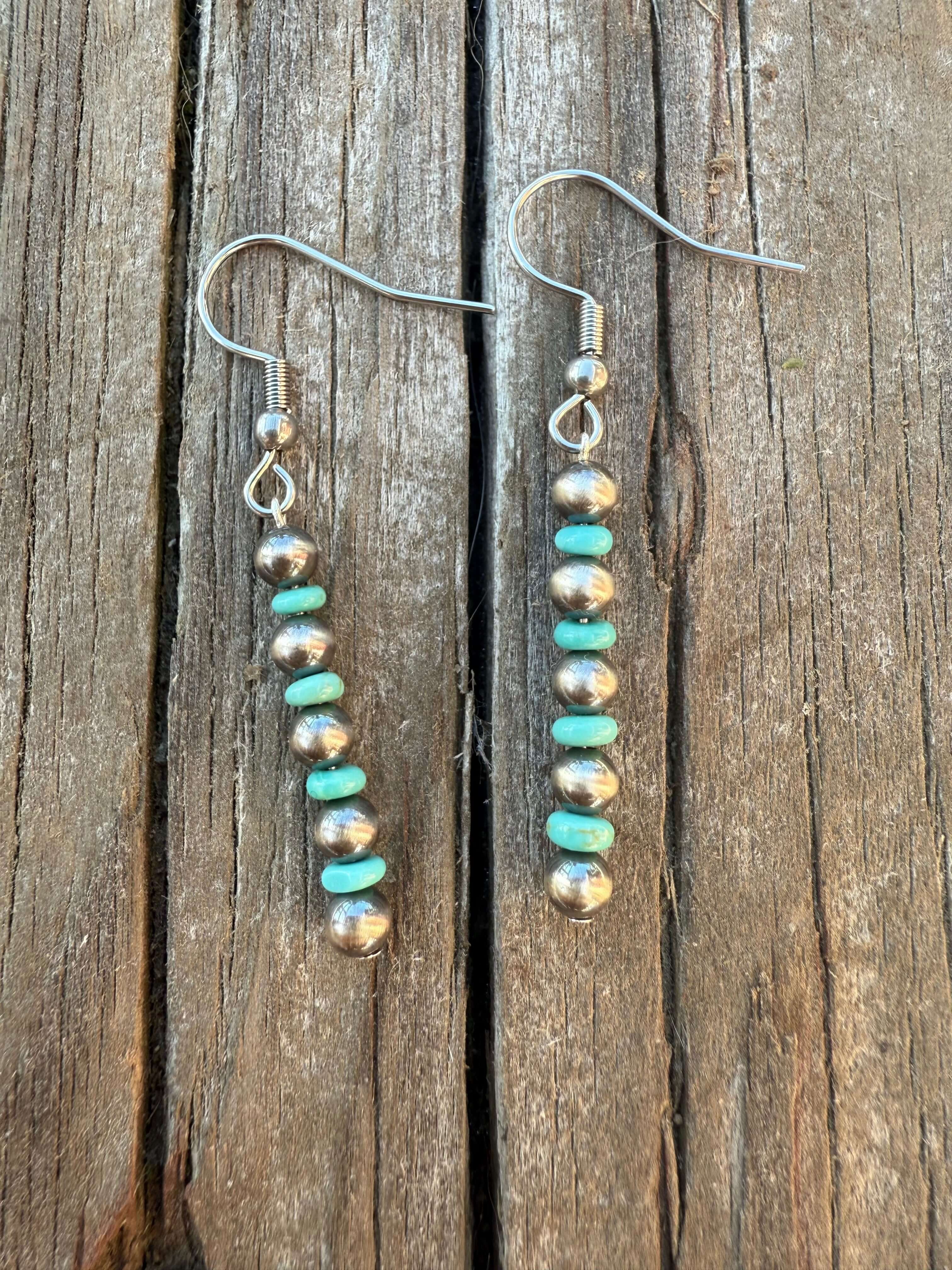Sterling Silver Pearl & Kingman Turquoise Earrings