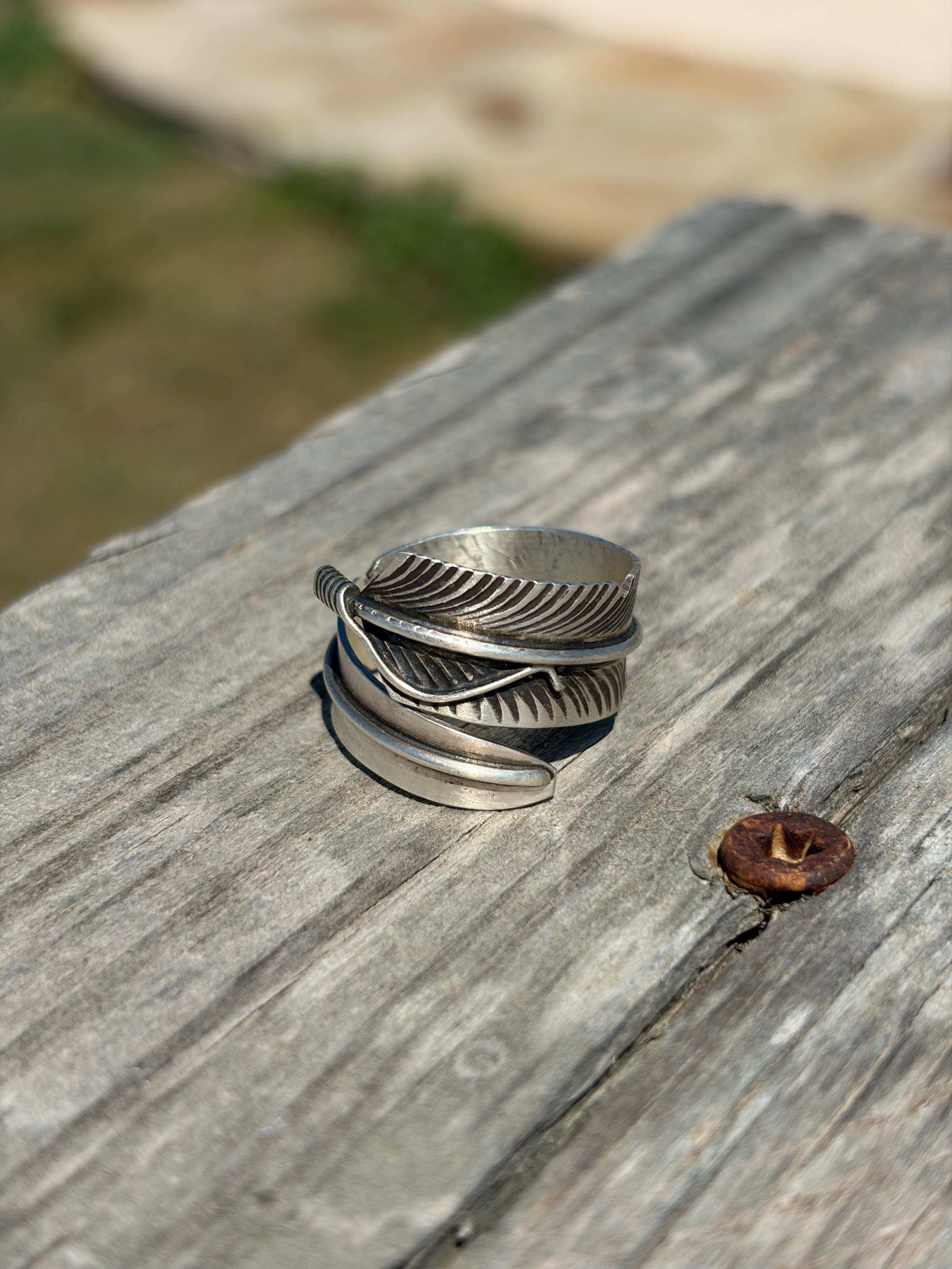 Sterling Silver Feather Adjustable Ring