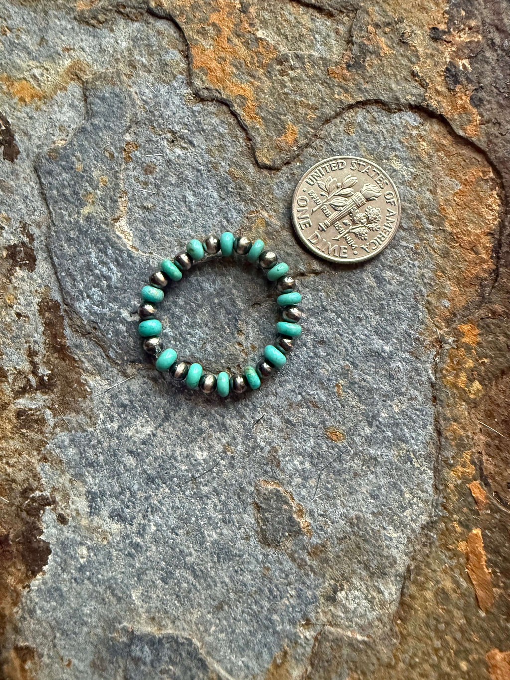Sterling Silver Pearl Kingman Turquoise Beaded Ring